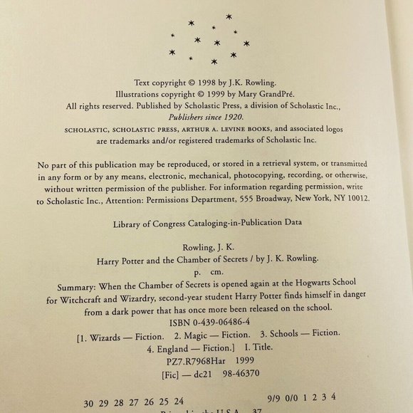 Harry Potter and the Chamber of Secrets Vintage Hardcover PRINT ERRORS & TYPOS - Picture 2 of 12